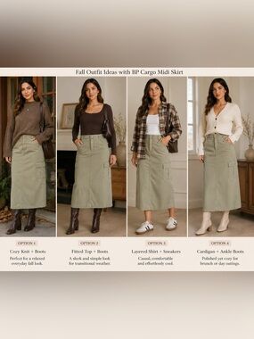BP Sage Green Cargo Midi Skirt Size 10 Utility Y2K Gorpcore Fall